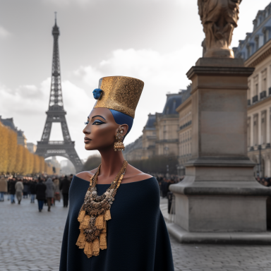 Nefertiti walking in paris in 2023