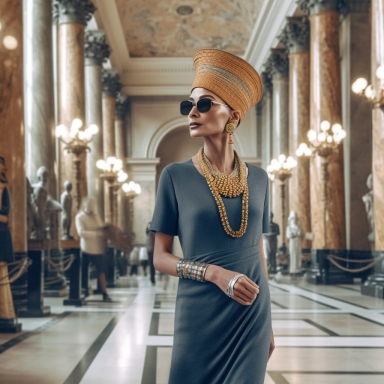 Nefertiti walking for shoping as a tourist in Versailles palace in 2023