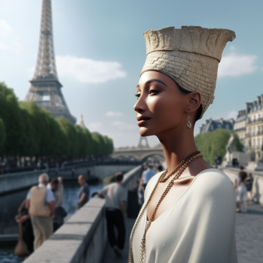 Nefertiti walking in paris in 2023